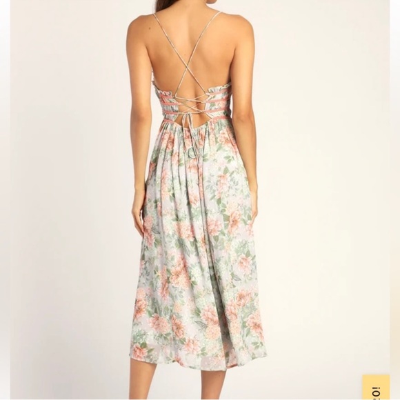 Lulus Dear to You Grey Floral Print Backless Lace-Up Midi Dress - Picture 2 of 10
